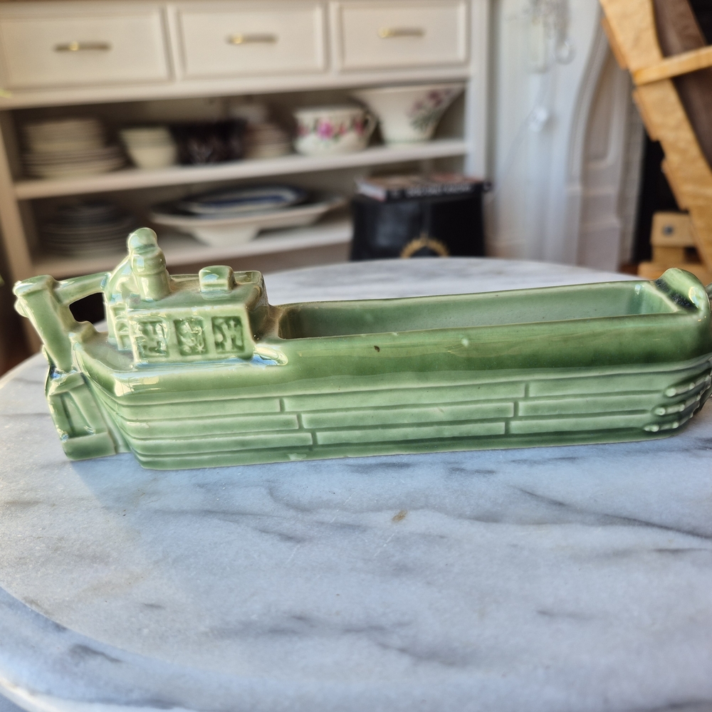 Wade Vintage Green Ceramic Ship Figurine